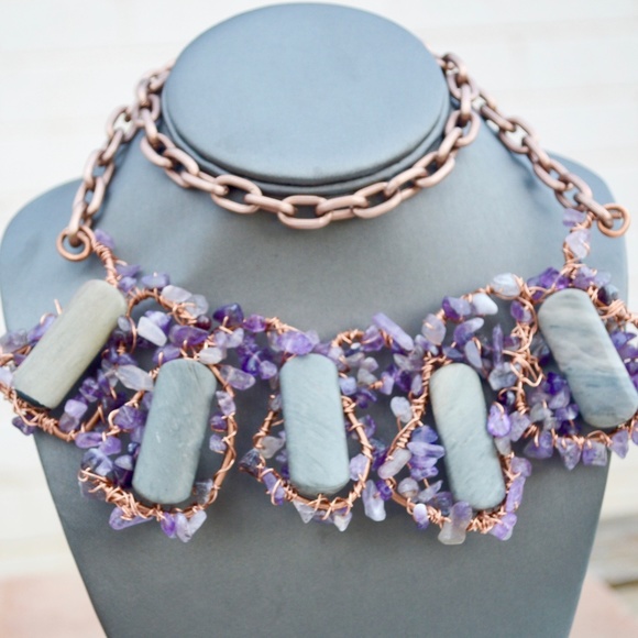 Amethyst Jasper Copper Reiki Bollywood Pendant - Picture 2 of 7